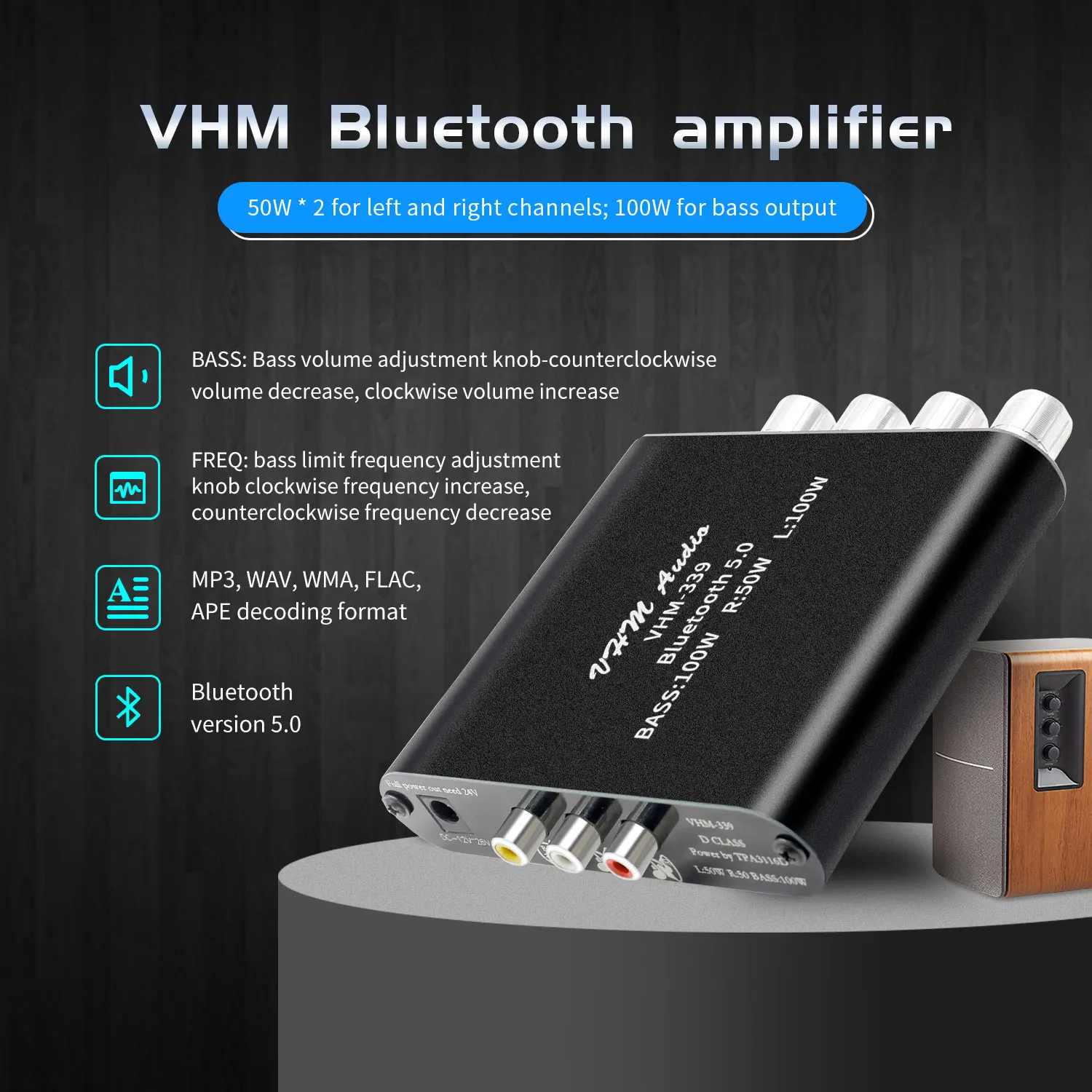 
VHM-339 HIFI Bluetooth 5.0 TPA3116D2 Digital Power Amplifier 2.1 Channel 2*50W+100W Stereo Audio Subwoofer Amplifier Amp Board 