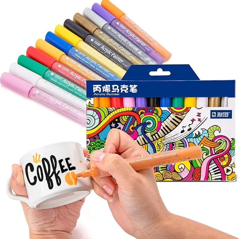 STA Acrylic Permanent Paint Marker pen for Ceramic Rock Glass Porcelain Mug Wood Fabric Canvas Painting