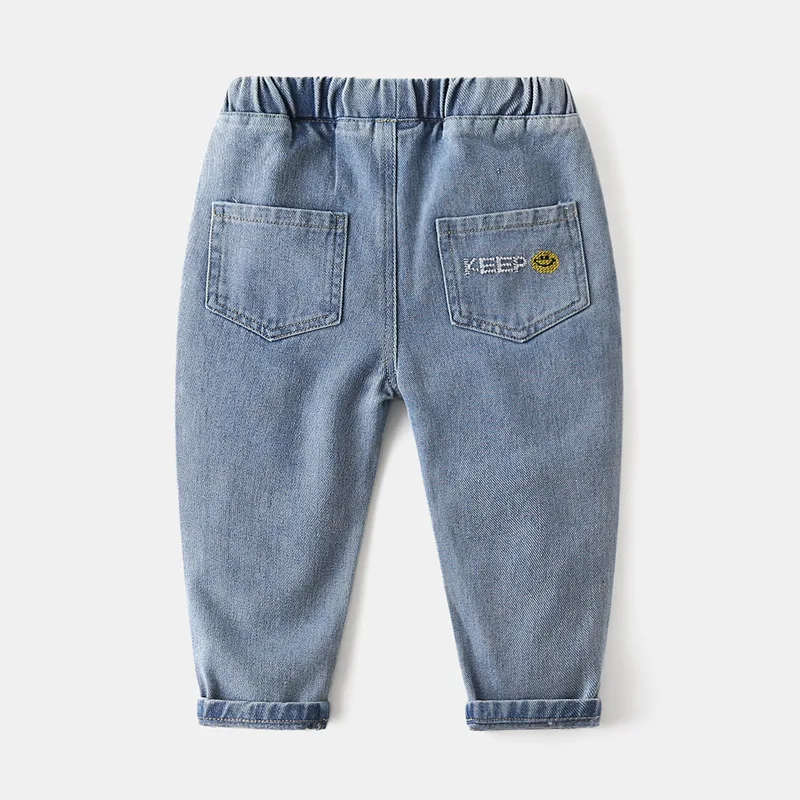 Kids Jeans Trousers Embroidered Smiley Face Toddler Casual Denim Pants Clothing