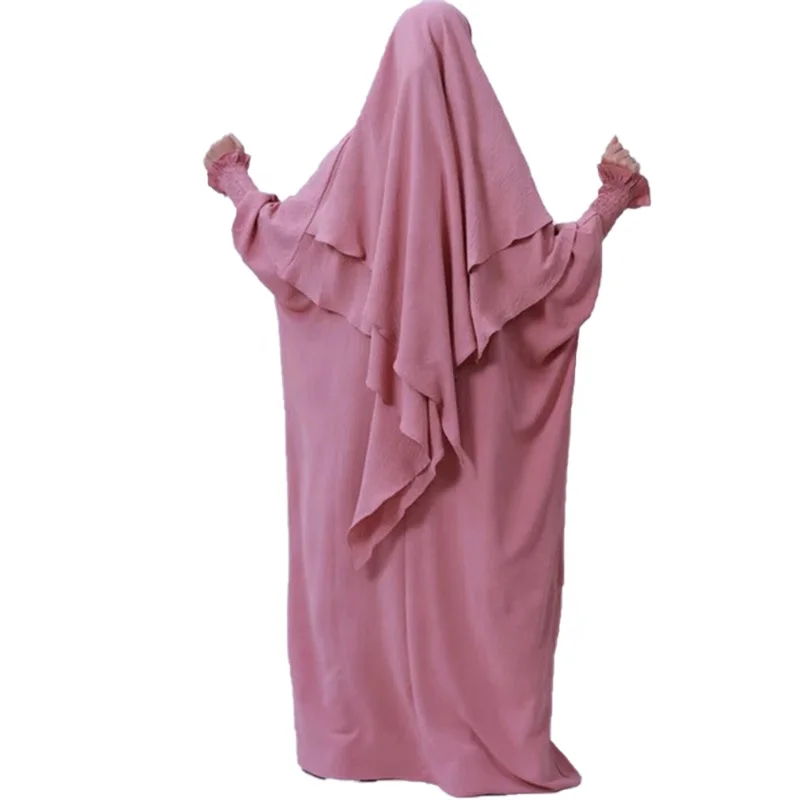 Fashion Islamic Clothing Prayer Jilbab Muslim Eid Dress Abaya Set Modest Dress and Two Layers Khimar Abaya Set