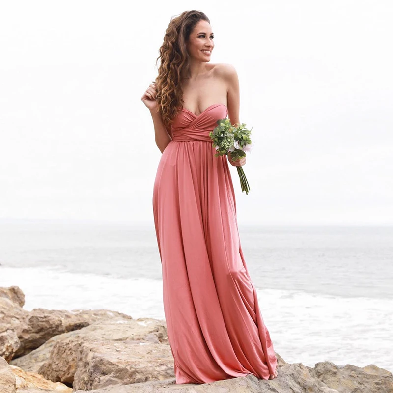 Plain maxi chiffon elegant wedding dress bridal gown halter neck long pink bridesmaid dresses