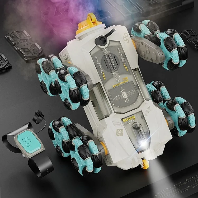 Handa Newest 2.4G Auto Demo Spray 360 Rotation Toy Car Eight Wheels Monster Transformation Rc Stunt Car With Music Light