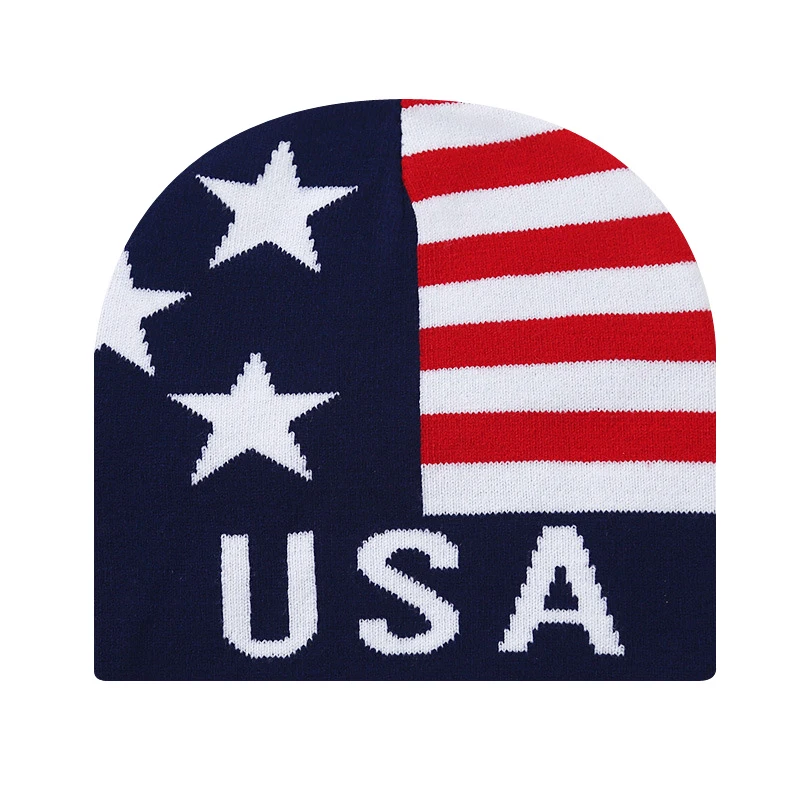 Wholesale Custom Logo Beanies Hats Independence Day in the USA Sport Letter Knitted Jacquard Hat Winter Skull Beanie Hat