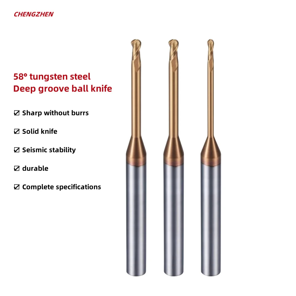 HRC58 carbide nano coated 2 flute long handle ball head cutter for deep groove machining micro long neck ball head end mill R0.3