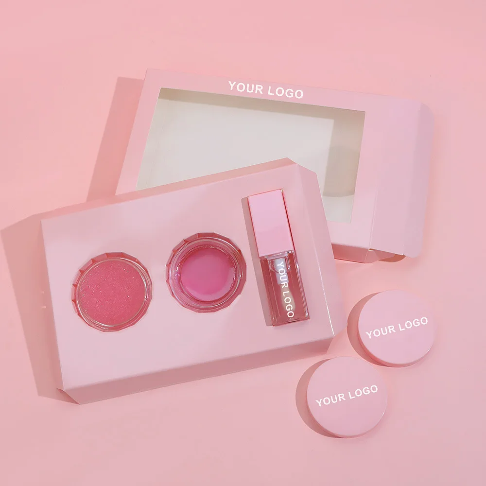 Wholesale Vegan Cruelty Free Pink Lip Balm And Scrub Trio Treatment Oil Lipcare Sets Private Label Lip Care Kit