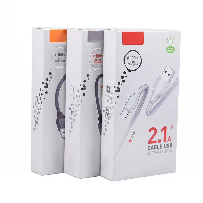 Китайская фабрика, оптовая продажа, пользовательский 2,1 А, USB-кабель для быстрой зарядки, упаковочная коробка из ПВХ, бумажная коробка для зарядки и синхронизации