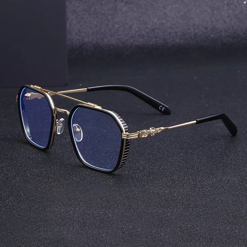 Ins Style Double Bridge Metal Oversized Frame Glasses Anti Blue Light Glasses 2023 Fashion Optical Eyewear Frame Myopic Glasses