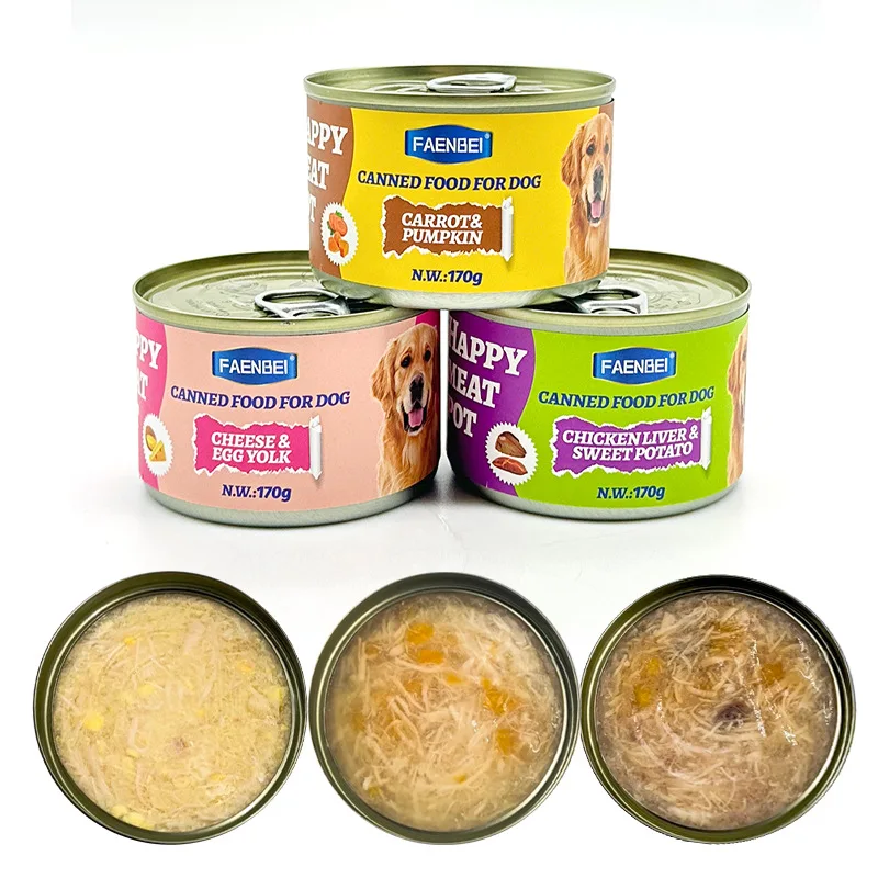 oem ODM 2024 good market dog snacks shredded chicken yolk liver sweet potato carrot pumpkin wet treats 170g canned food for dogs