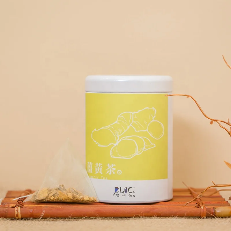 
Organic Yellow Ginger Turmeric Healthy Herbal Tea in Pyramid Tea bag Tin Can 