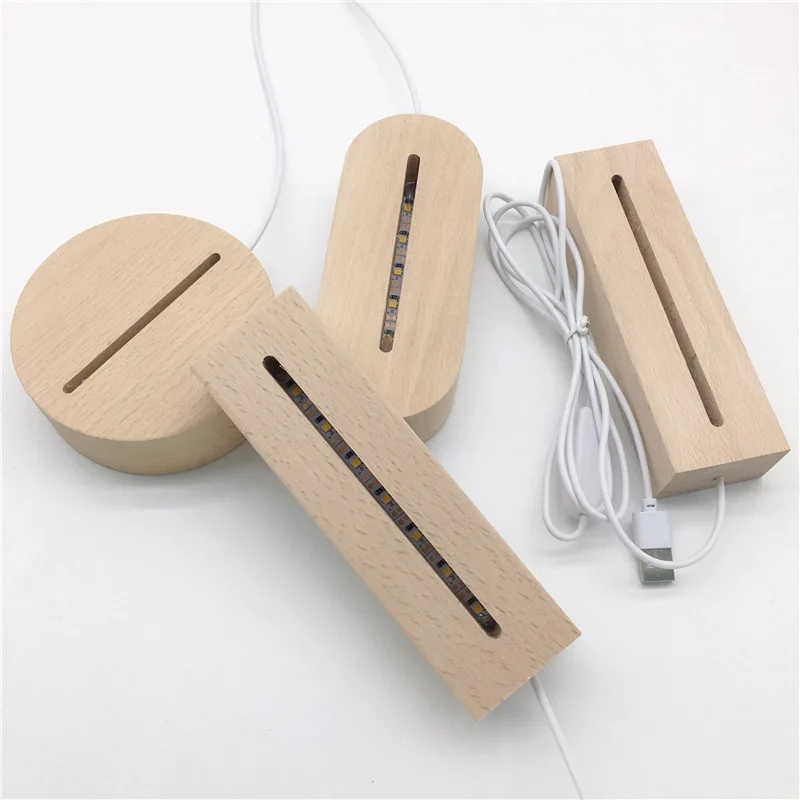 Vofull Wood Base LED Night Light Wholesale Wooden Base Table Seven Colors 3D Illusion Blank Acrylic Night Light Base