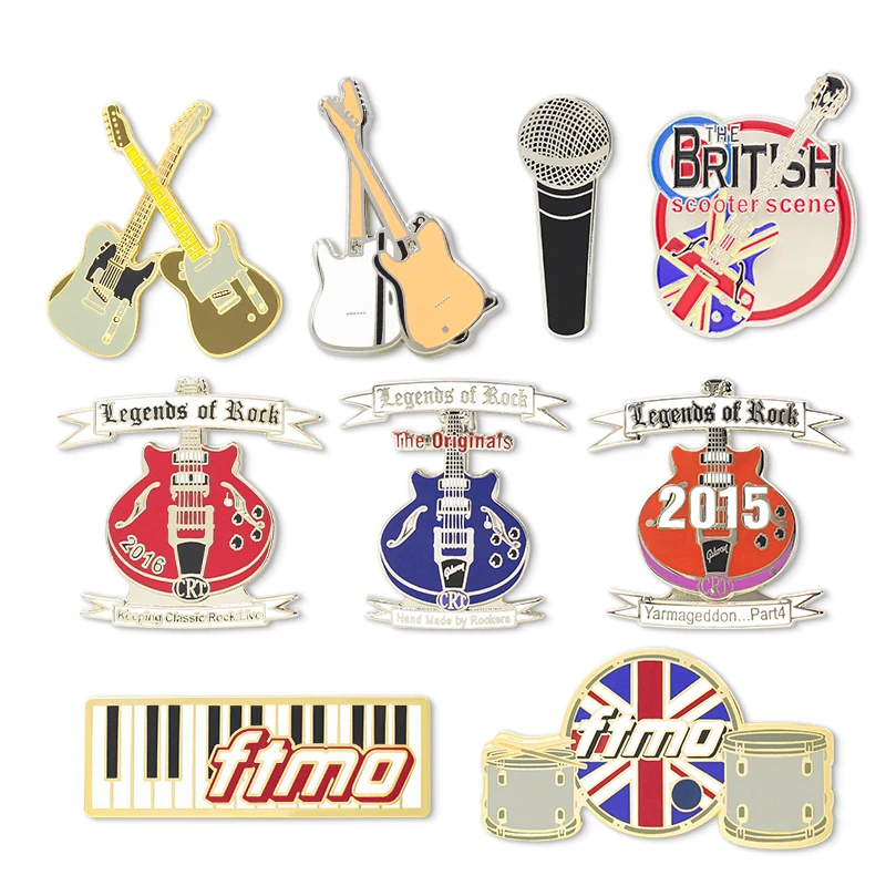 Wholesale Manufacturer Design Sandblast Spinning Badge Enamel Pin Hard Soft Enamel Guitar Customized Lapel Pins
