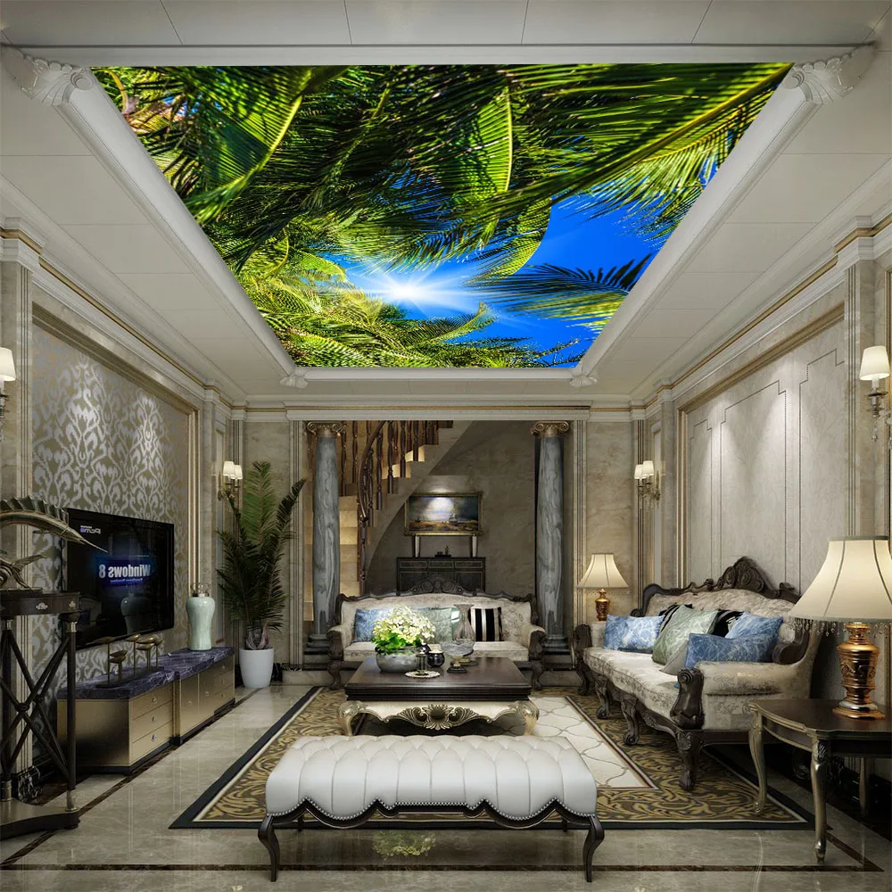 Decorative PVC stretch ceiling film plafond tendu hotel Suspend film 3D UV printing roofing ceiling  in high quality 