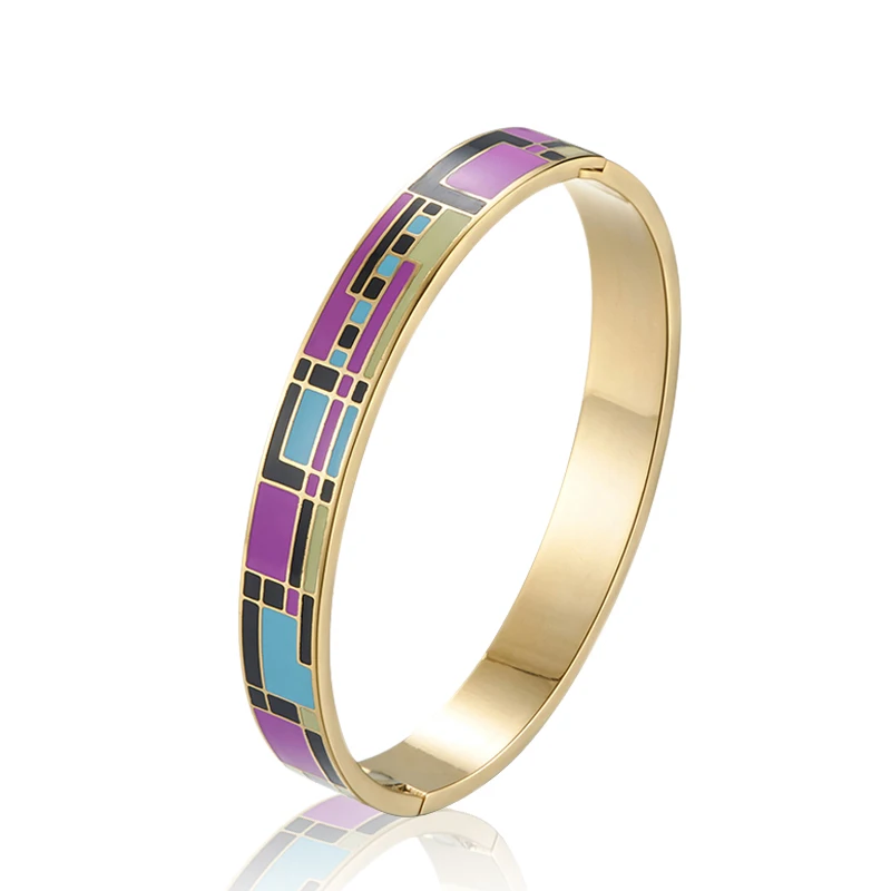 
Fashion Style Chinese New Design Stainless Steel Bracelet 18K Gold Enamel Gold Plated Colorful Bangle couple 