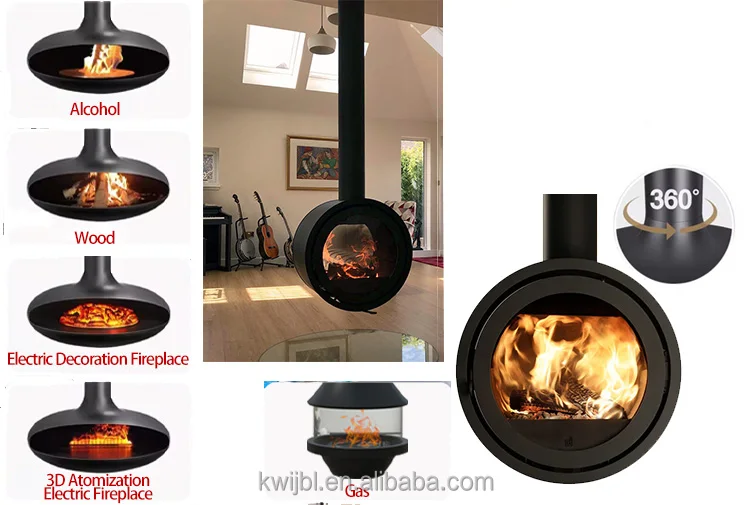 Indoor Wall Mounted  Wood Burning Black Fireplace  Hanging Roof Suspended Metal Heating Stoves