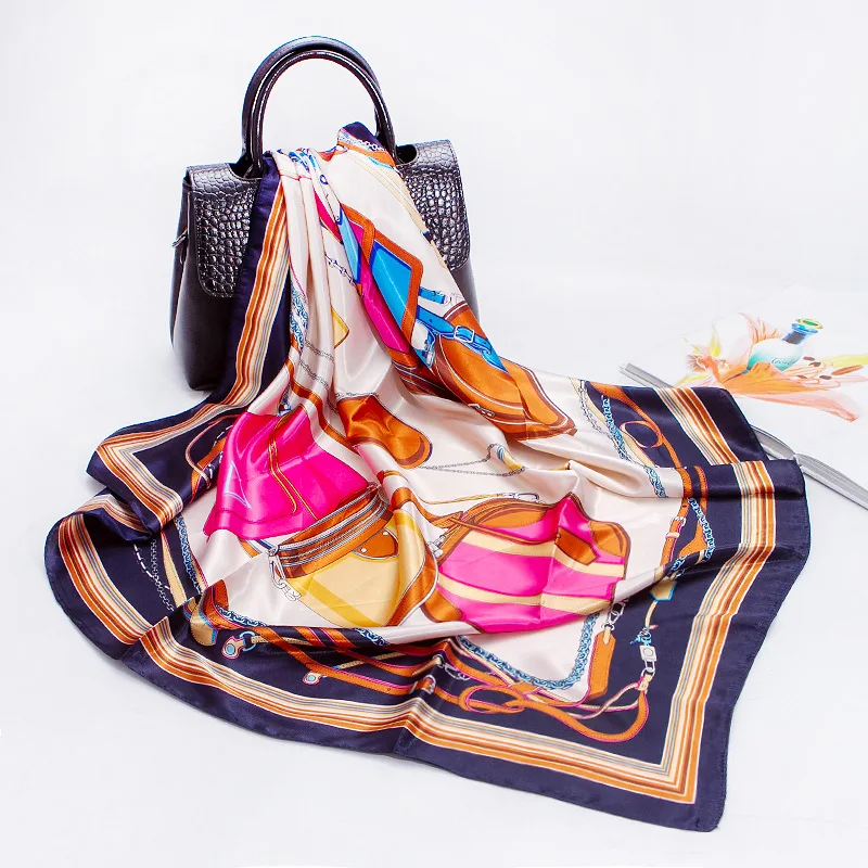 Женский шелковый шарф 90*90 см в европейском стиле с принтом в виде квадратной формы волос Головной Платок роскошного фирменного дизайна; Цвет шали женский шарф с атласным хиджаб шарф