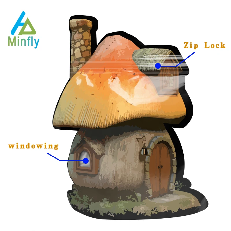 Minfly Digital Printing Custom 3.5 7 14 28 g Special Shaped Matte Mylar Sealable Pouch 1/8 Logo for Food Storage Bag