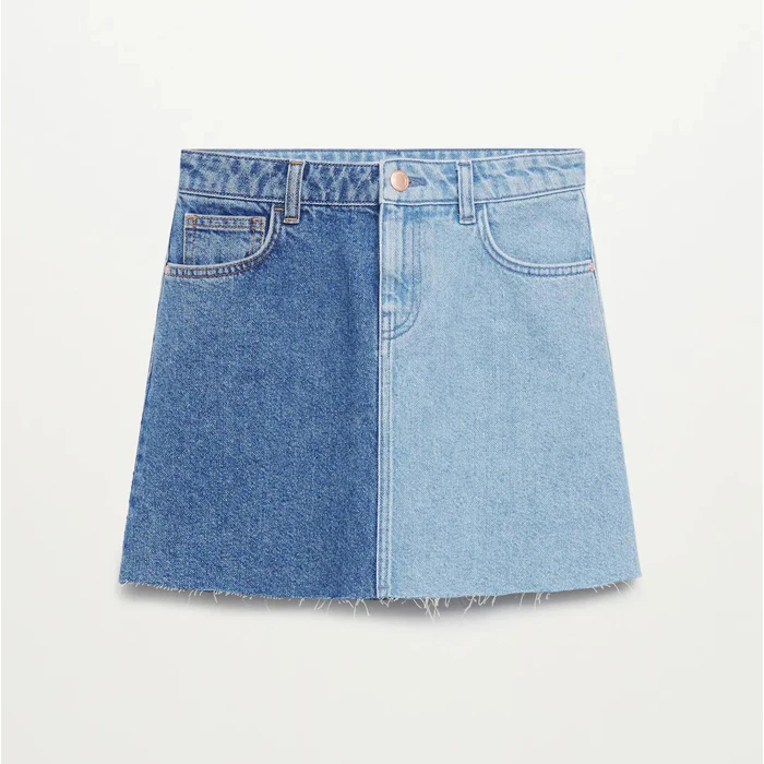 2025 fashion girl short dress skirt high quality highwaist light blue with dark blue kids girl jean skirts