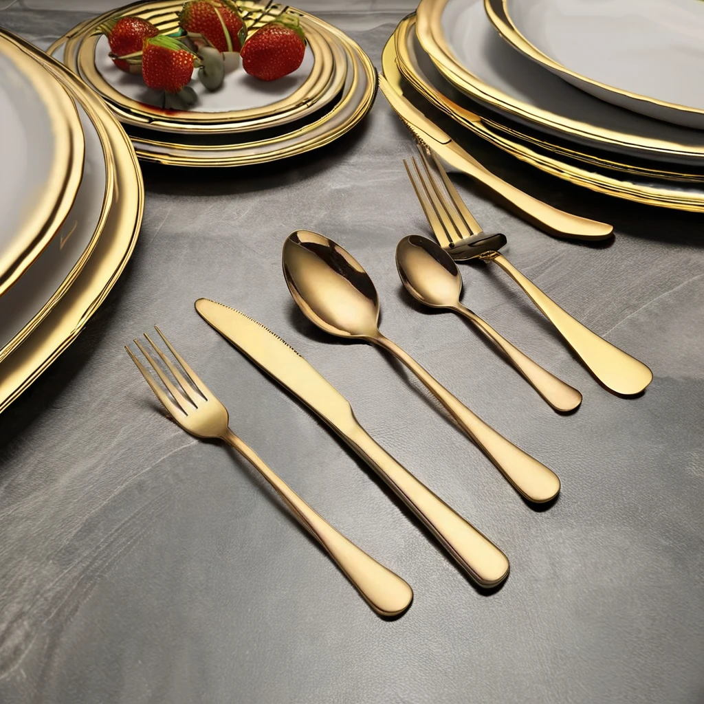Wholesale Modern Stainless Steel Tableware and Knife Set Gold and Silver Color Sustainable Features for Weddings and Parties