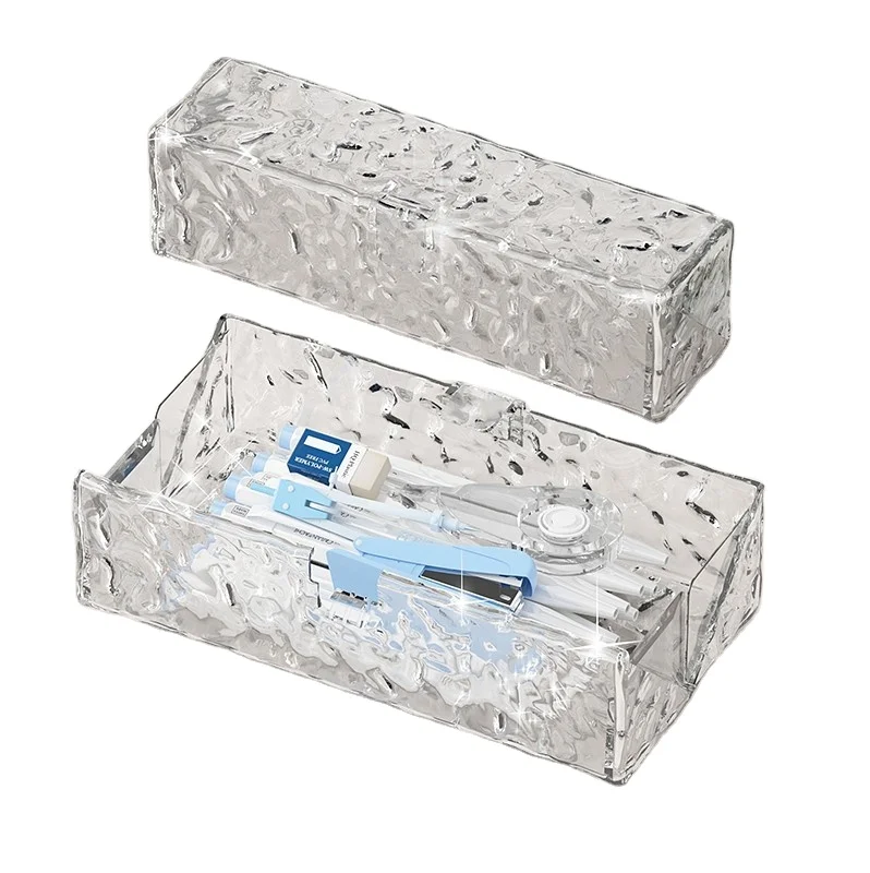 Ice Stationery Box Pen Case Large Capacity Multi-functional Pencil Case Transparent for Boys and Girls PC 20 Rectangle Ins-style