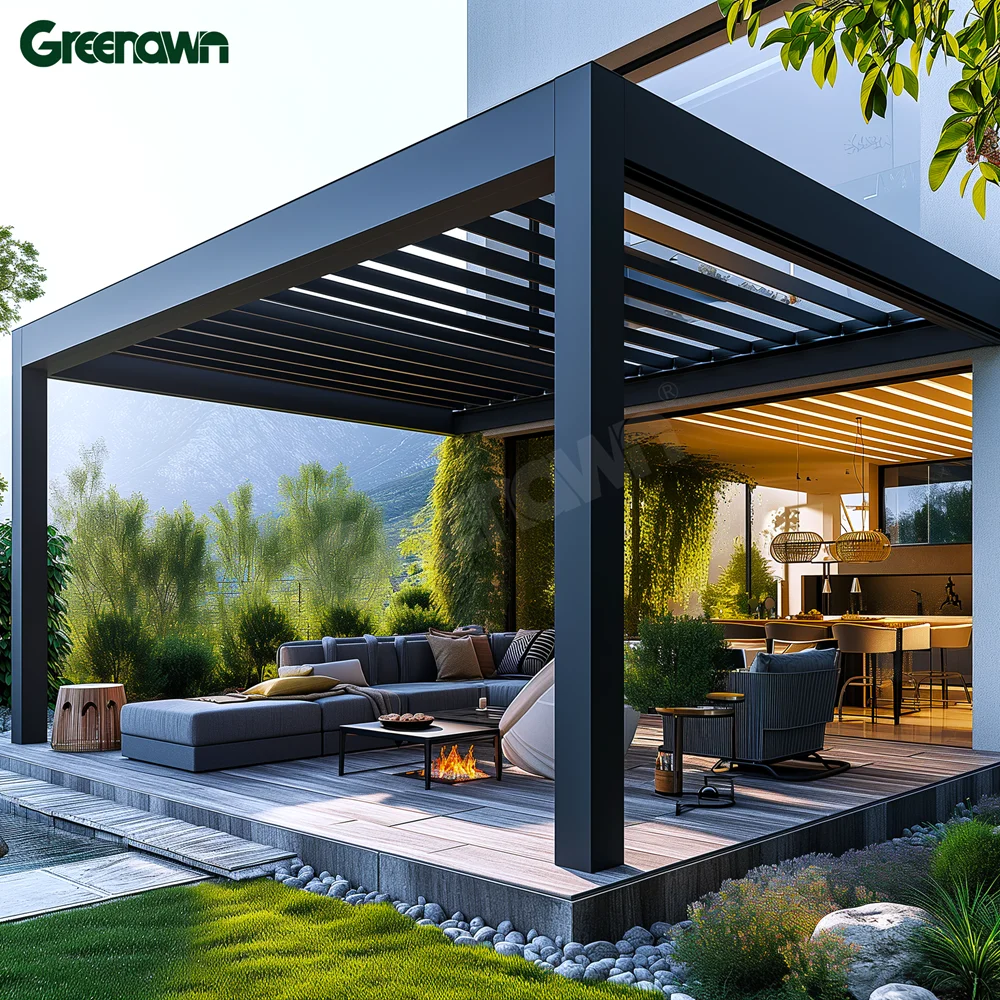 Wall mounted aluminum set solar panel waterproof sunroom pergola brackets glass walls pavilion smart pergolas for outdoor