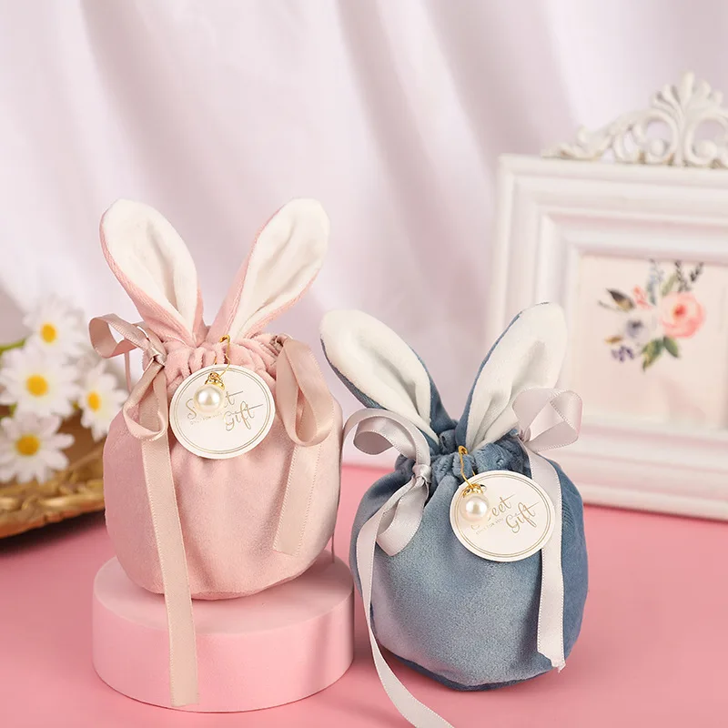 Velvet Easter Bags Cute Bunny Gift Packing Bags Dropshipping Rabbit Chocolate Candy Bags for Wedding Birthday Party Decoration