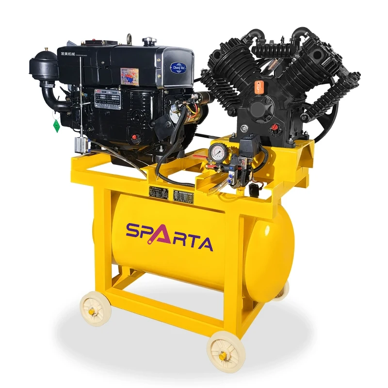 Cheap Price Industrial Portable 16Bar Piston Diesel Air Compressor with Tank Wheels