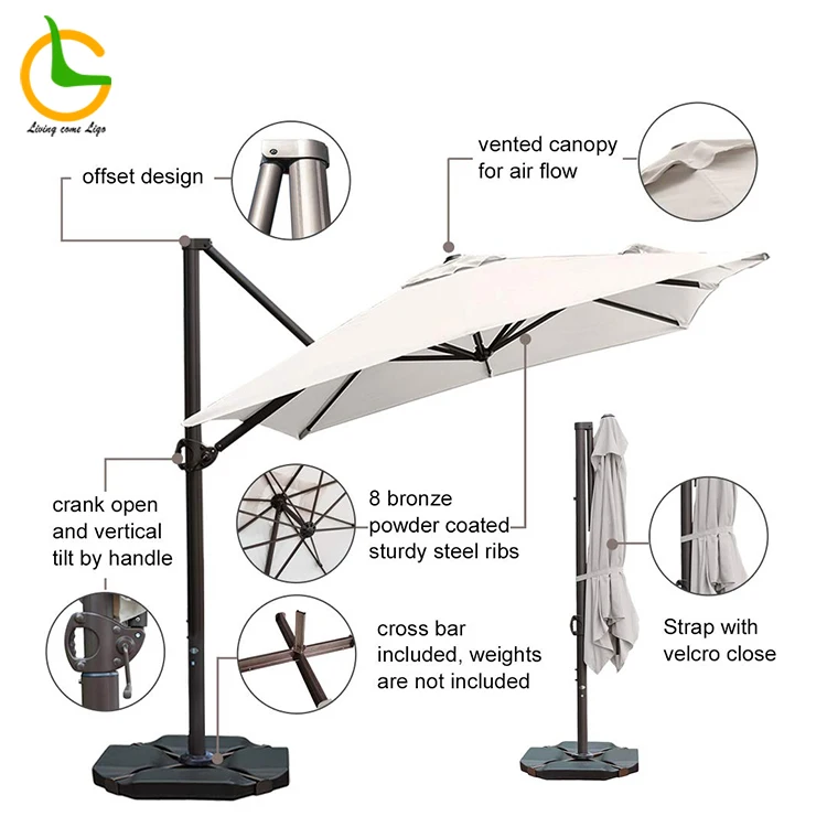Customized Outdoor Cantilever Wind Resistant Aluminum Sun Garden Patio Umbrella for Villa