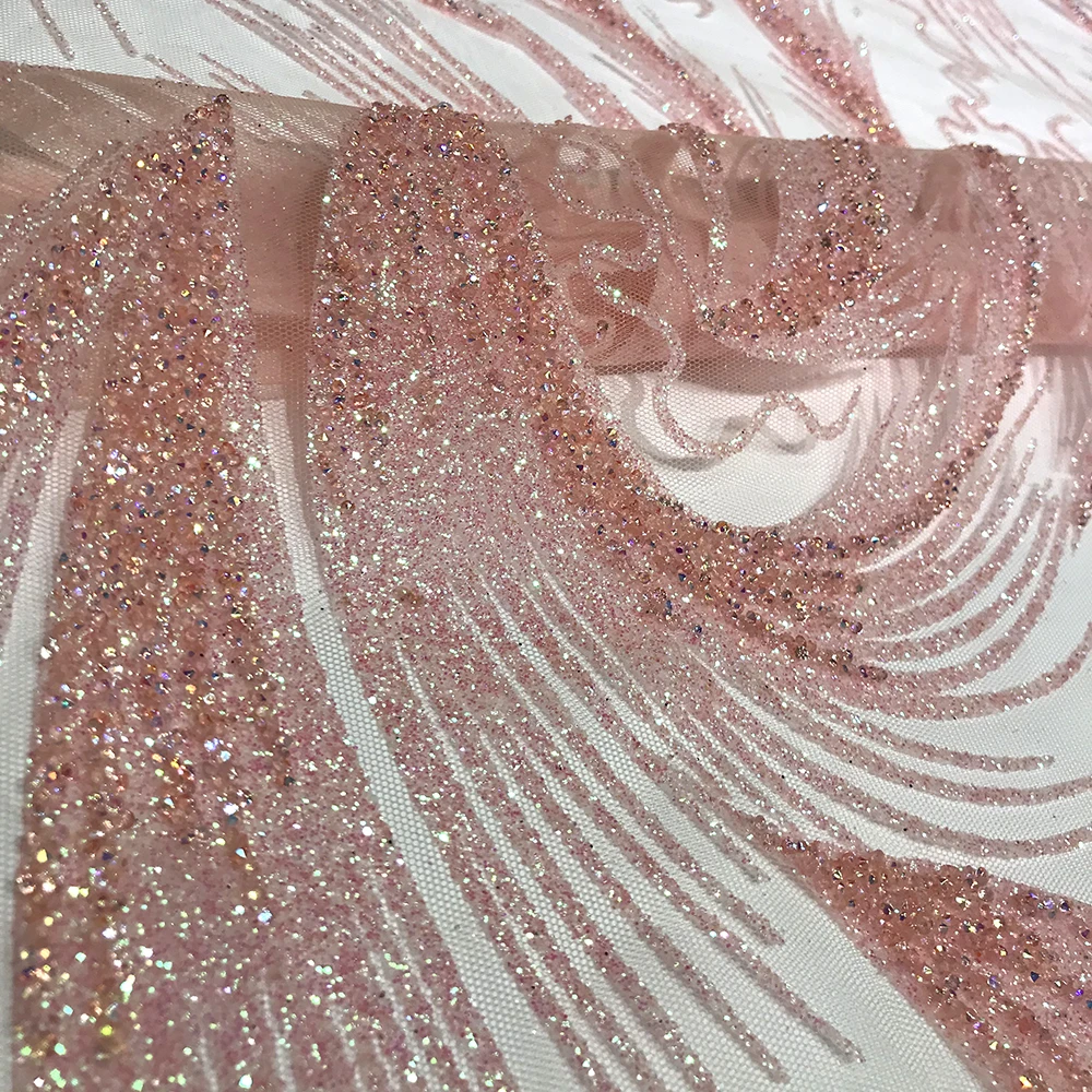 Peach/Ice Blue/White/Cream Shiny George African Nigerian Net Rhinestone Fabric Crystals Glitter Lace from China Wholesale Price