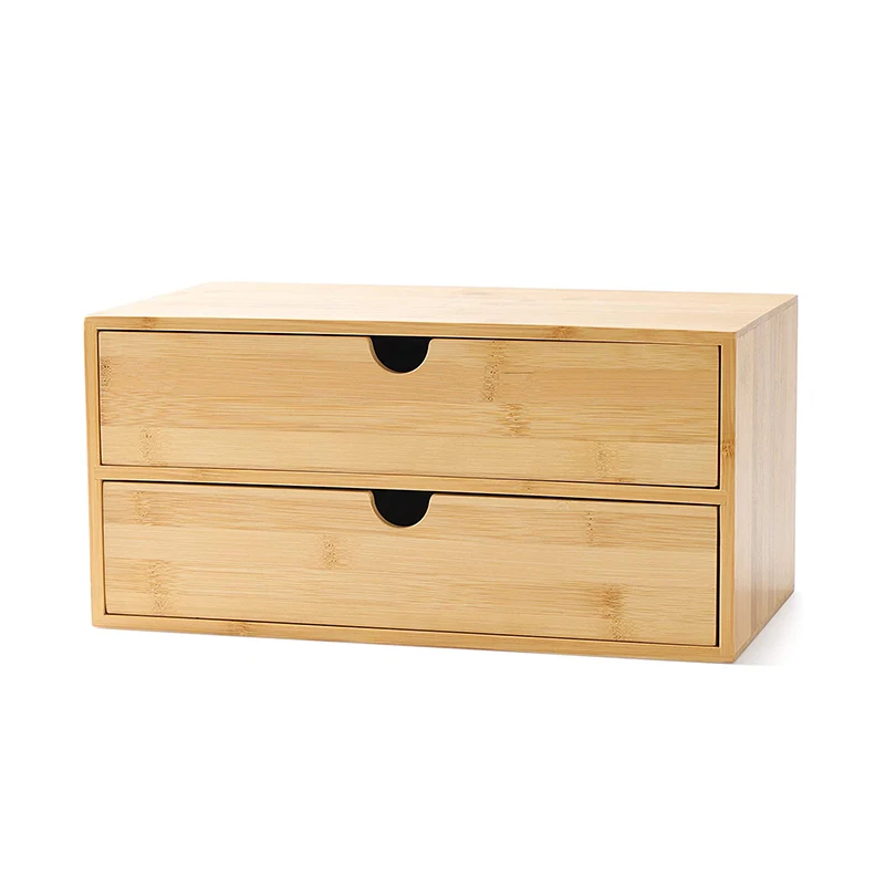 Factory Custom 2 Rack Drawers Box 100% Bamboo Desk Storage Organizer for Office