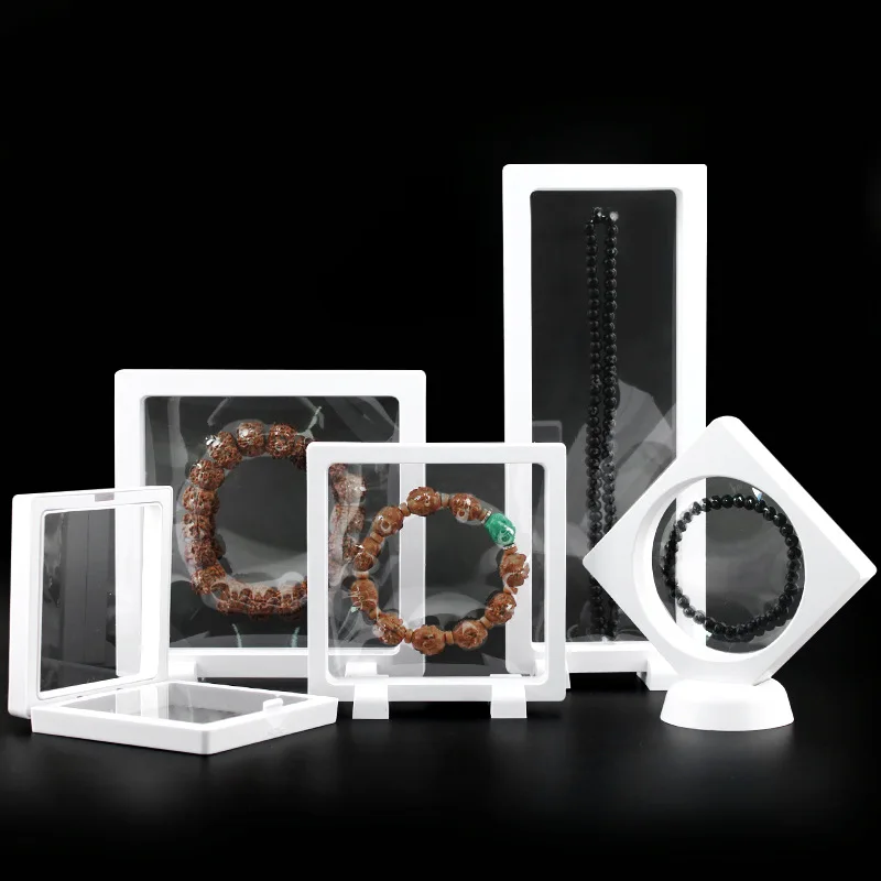 Custom Logo Clear PE Film Suspension Gift Packaging Box Acrylic 3D Square Floating Frame Travel Jewelry Display Box Case