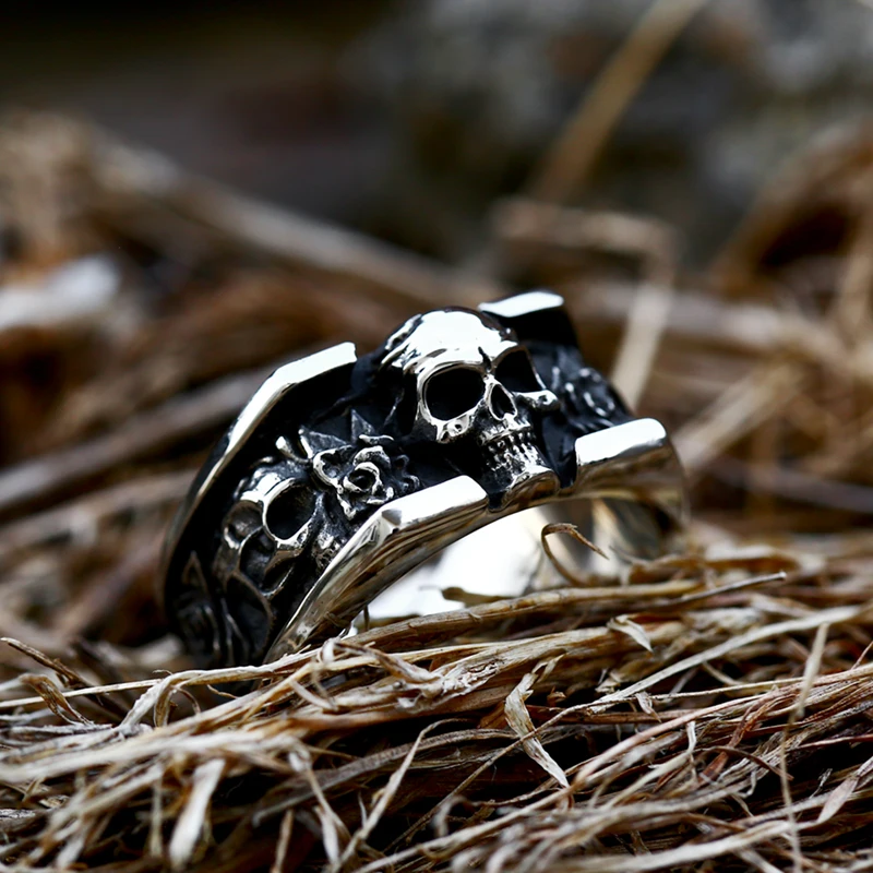 SS8-899R Stainless Steel Men Rings Domineering Simple Hiphop Skull Devil Punk Gothic Ring For Biker Boy Creativity Gift