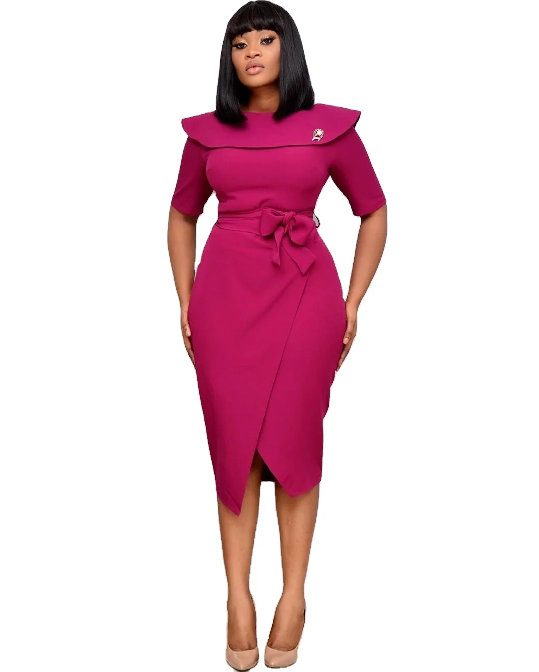 2020 Новое поступление, Лидер продаж, однотонное женское офисное платье с перекрестными краями