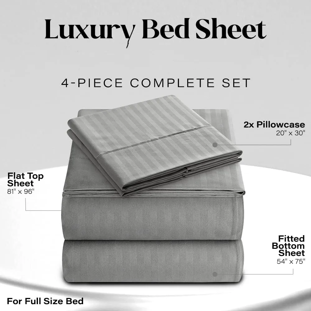 4-Piece Bedding Set Soft Microfiber Deep Pocket Striped Bed Sheet Set