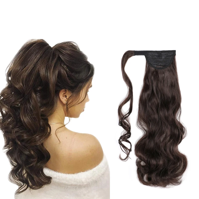 Clip in on bodywave Ponytail loose curl Magic Paste hairpin Synthetic fiber Wrap Around Ponytail with Magic Paste