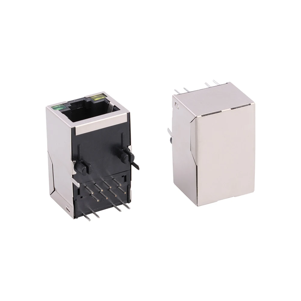Professional Manufacturer of RJ45 Connector with LED Black Housing with Transformer Material PBT/PA66/PA46