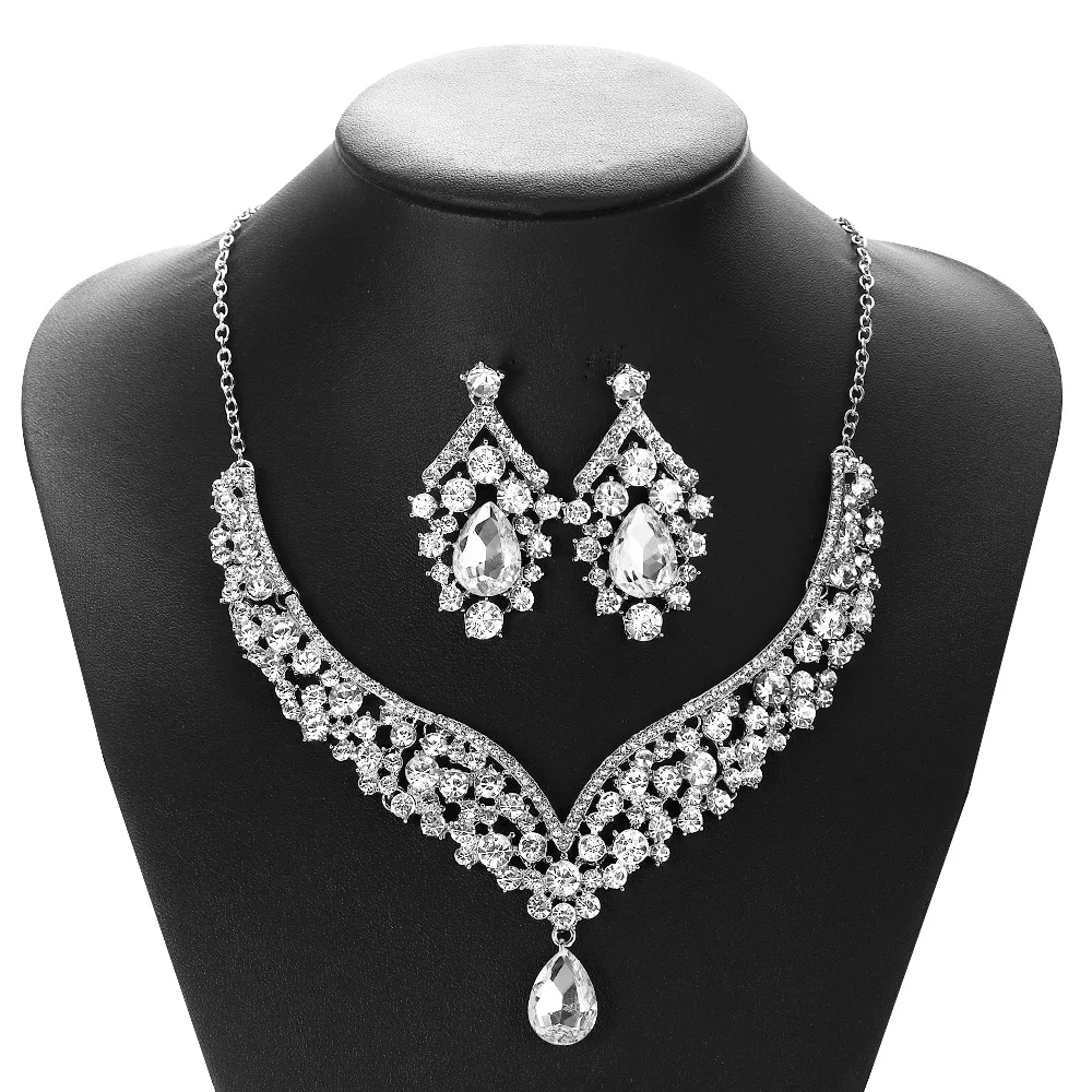 Wholesale Bride Luxury Crystal Women Jewelry Set Earings Necklace Set Bridal Gift Wedding Dress Jewellery Set