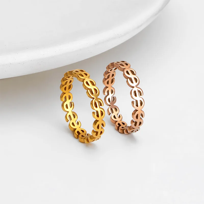 Hip Hop Personalized Jewelry Ring Stainless Steel Finger Ring Hollow Dollar Sign Ring