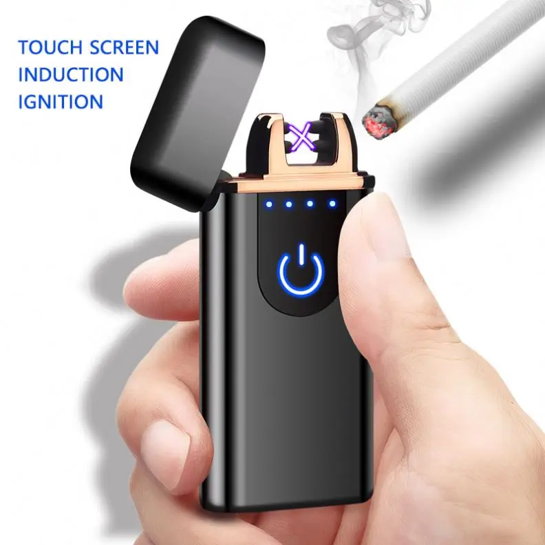 TK310 Custom Logo Windproof Electric Double Arc Lighter USB Plasma Rechargeable Lighter with LED Battery
