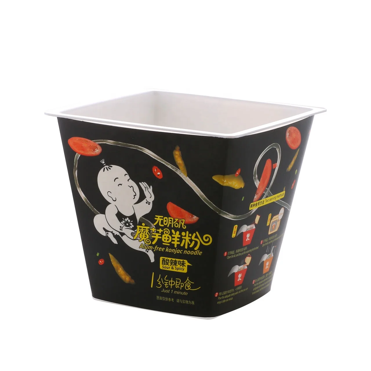 
wholesale shining surface PP instant noodles plastic square bowl 