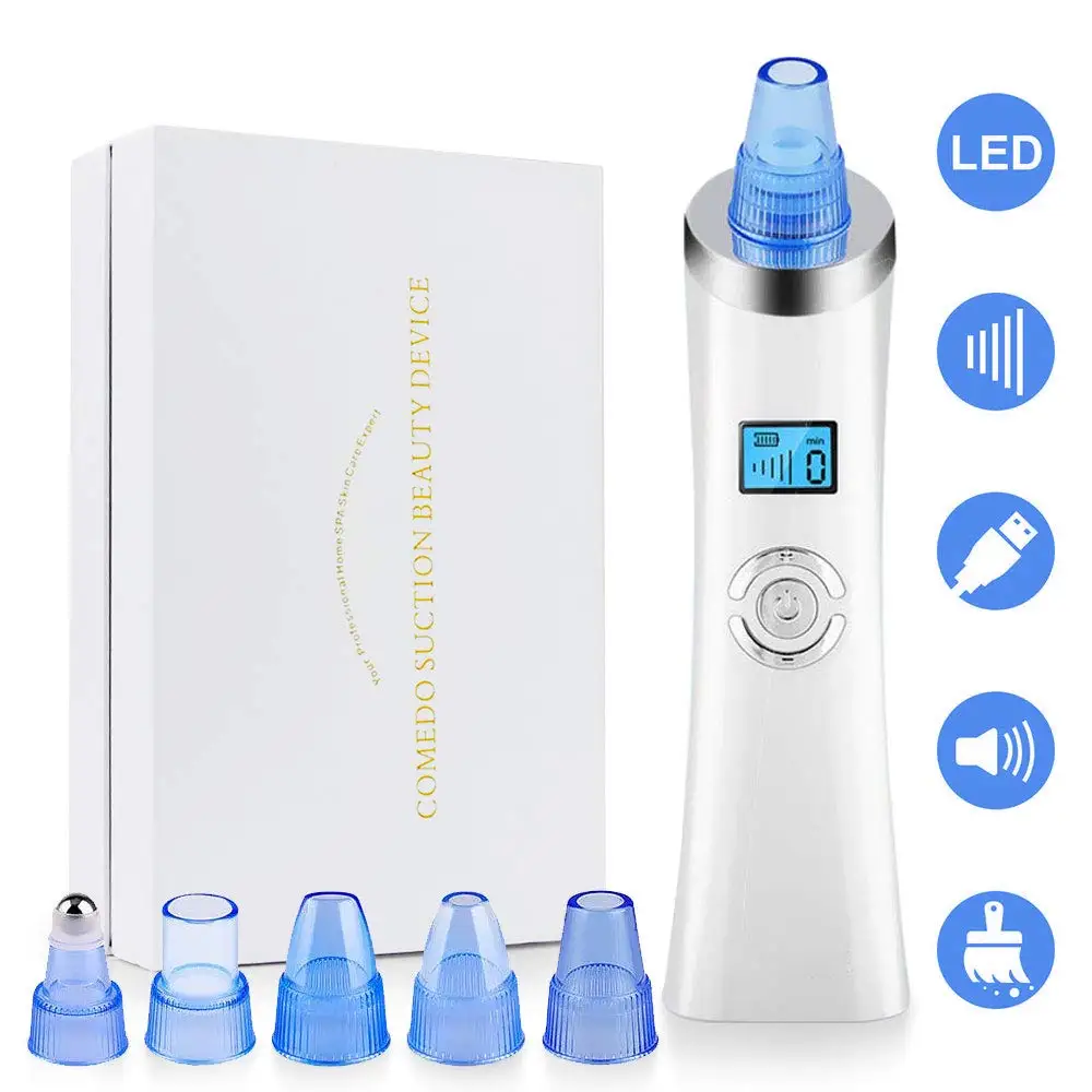 High Efficiency Electric Suction Blackhead Remover Pore Vacuum LCD Display Facial Pore Cleaner With 6 Probes