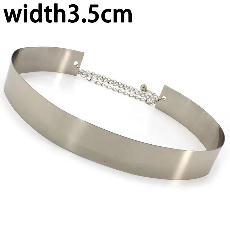 Europe and America Iron Waist Seal Metal Wide Chains Lady adjustable Belt For Dress Women Full Metal Mirror Skinny Waist Belt