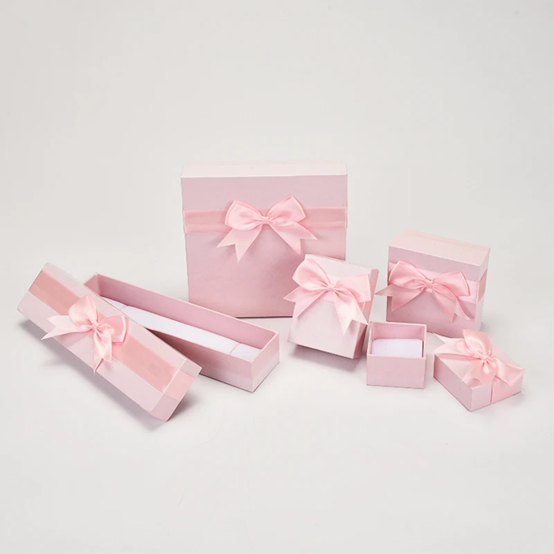 wholesale small custom logo printed paper packaging jewelry box pink luxury