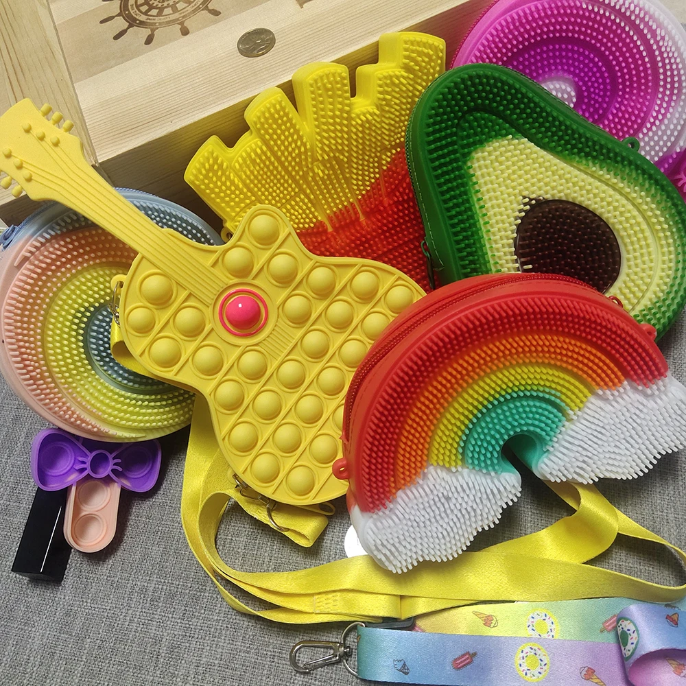 Carton Cute Push Popping Bubble Fidget Sensory Toy Stress Reliever Crossbody Pop Bag Purse for Girls Women Popis Fidget Bags