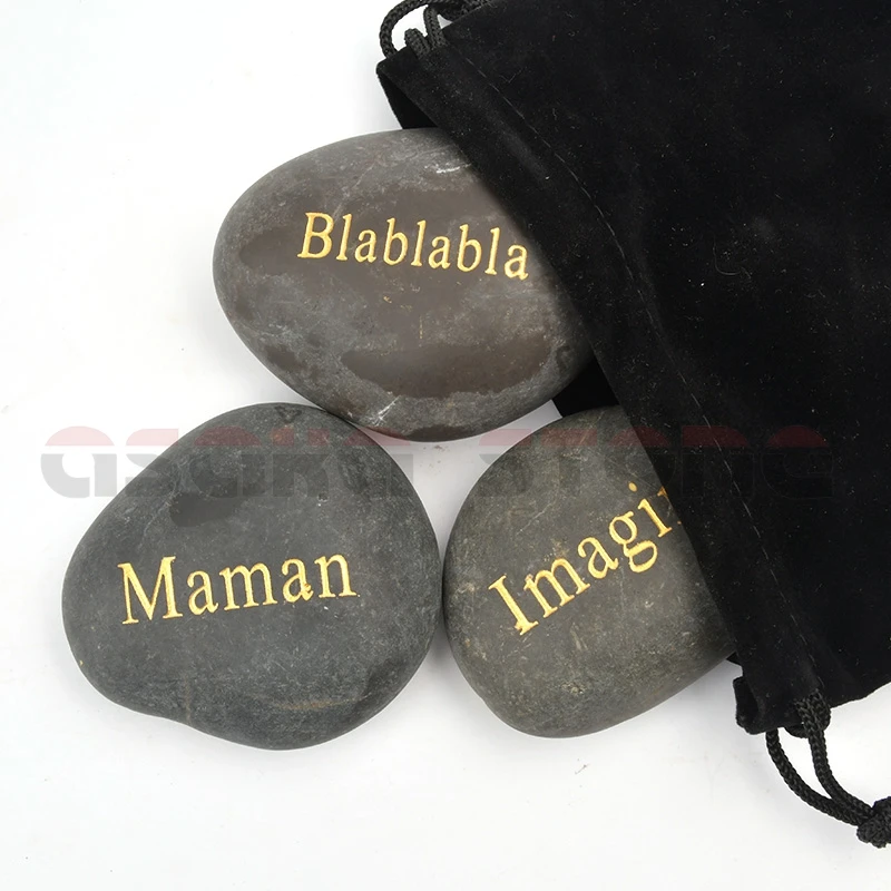 Wholesale Natural Healing Engraved River Stones Pebble Carved Lettering Inspirational Gratitude Custom Words Customized Gift