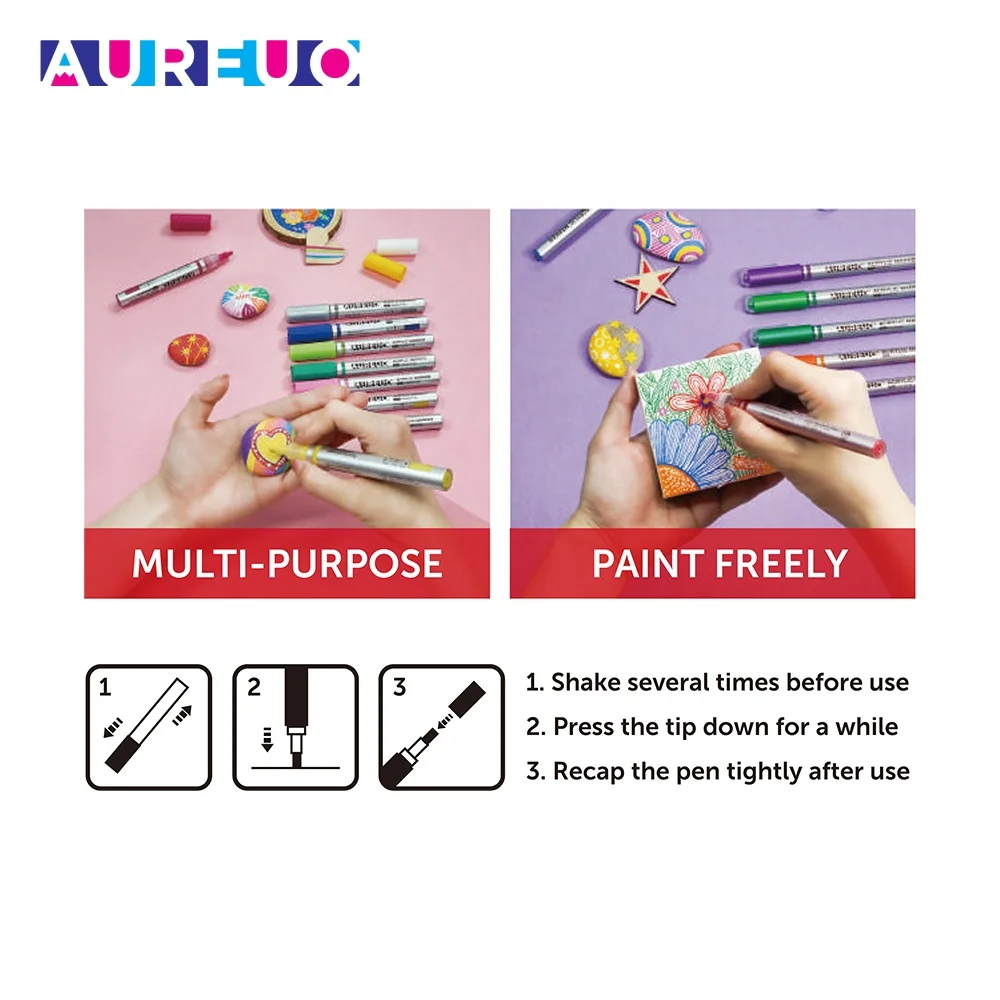 Phoenix 12 Colors 0.7mm Extra Fine Tip Safe Water Based Line Drawing Art Acrylic Paint Marker Set