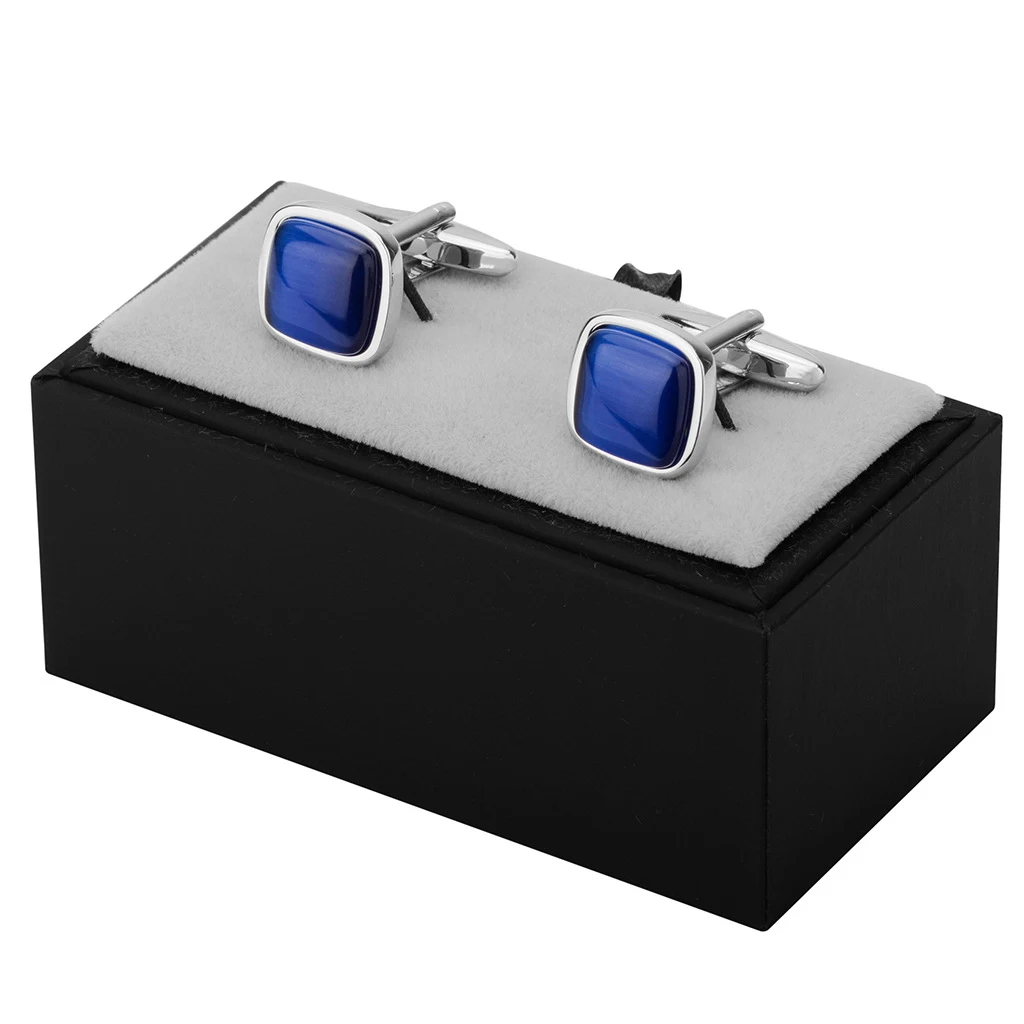 R.GEM. Wholesale Classical Cat Eye Suit Shirt Cufflinks for Men Luxury Blue Opal Cufflinks for Business Wedding