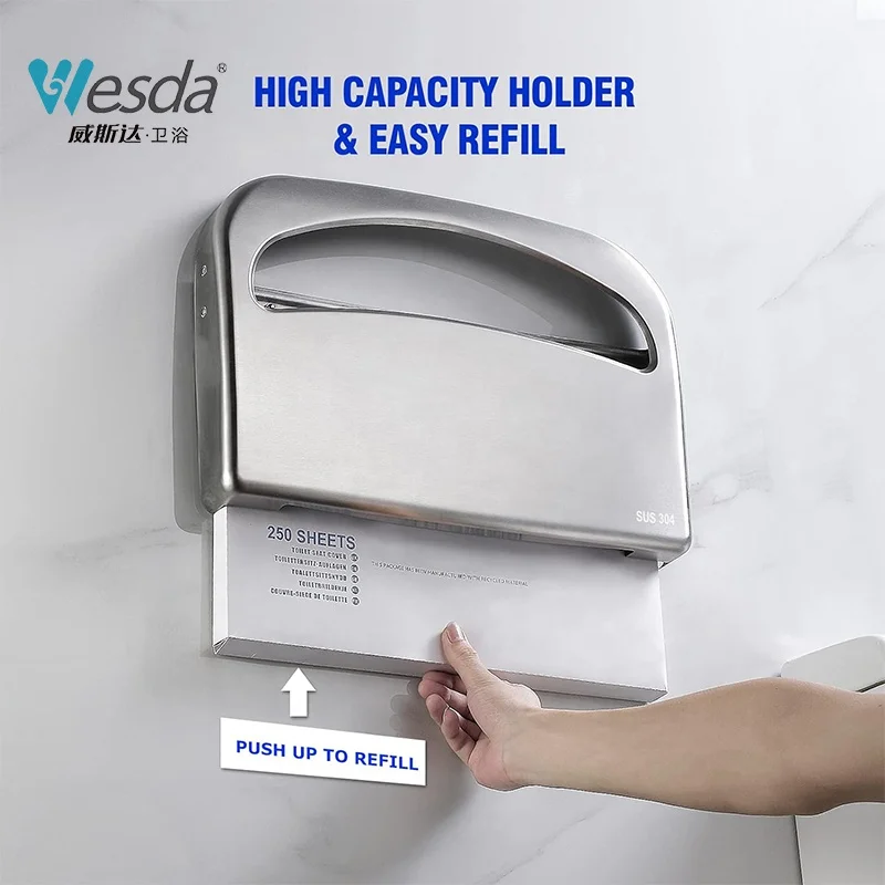 WESDA Stainless Steel Toilet Paper Dispenser Half Fold Stainless Steel Wall Mounted Toilet Seat Cover Holder for Commercial