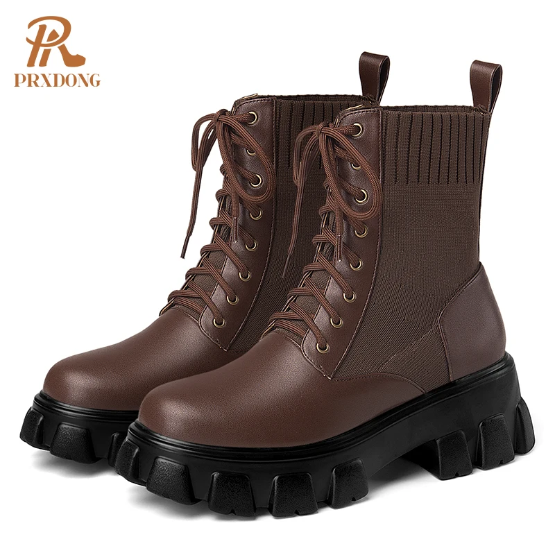 2021 Winter Sock Boots Lace Up Knitting Shoes Platform Women Ankle Boots Thick High Heels Cross-Tied Casual Concise Party Shoes