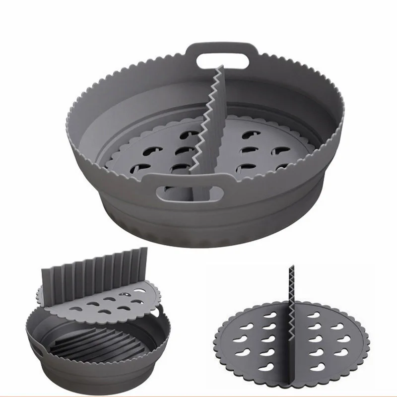 Air Fryer Silicone Liners with Divider Trays Non-Stick Air Fryer Basket Bowl Collapsible Pot Oven Liner Backing Tray