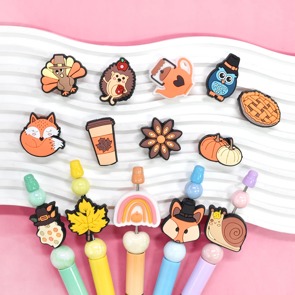 Autumn Halloween Pumpkin Cow Silicone Focal Beads For Beadable Pens Diy Craft Keychain Making Accessories